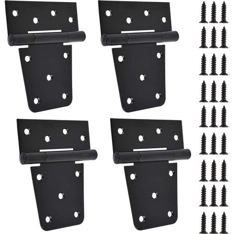 Bisagras negras para puertas, bisagras resistentes, aptas para cercas de madera y puertas de granero, de 3,5 pulgadas (aprox. 8,9 cm) para uso exterior, con tornillos (paquete de 4). (1/5)