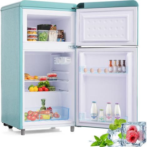 Retro Kühlschrank mit Gefrierfach 72L, Kühl-Gefrierkombination Klein, Zweitüriger Mini Kühlschrank Leise 39dB, Freistehend, Cyan, 46x45x91cm