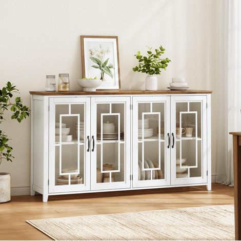 Küchensideboard 160x40x86 cm, große Aufbewahrungsbereiche, Glastüren, Kippsicherung, MDF, weiß (1/5)