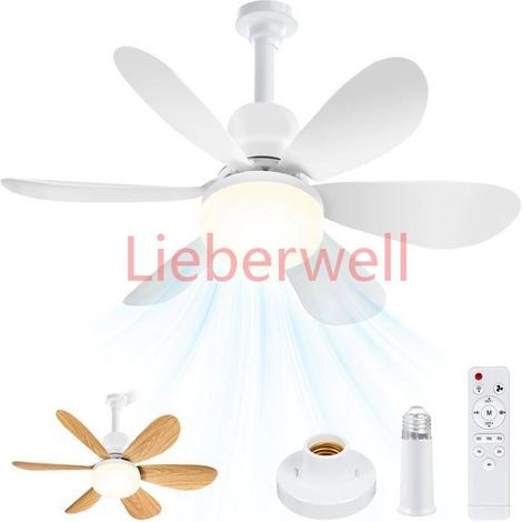 Ventilateur De Plafond Avec Lumière,4 In 1 Ventilateur Avec 6 Blanc Pales+6 Effet Bois Pales,Telecommande,Douille E27,Silencieux (1/5)