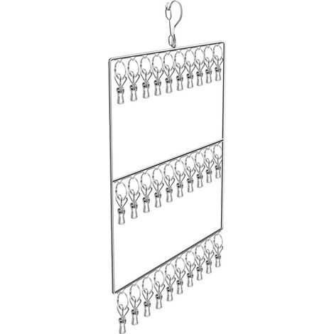 Égouttoir à chaussettes en acier inoxydable pour serviettes, couches lavables, soutiens-gorge, vêtements de bébé, sous-vêtements, bonnets et gants. 3 niveaux, 30 pinces. (1/5)