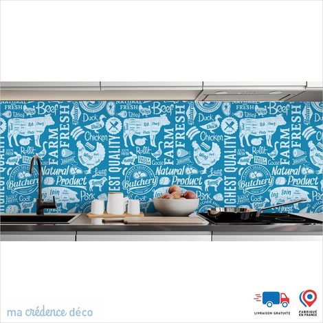 Crédence : Boucherie et graphisme 2 - Couleur Bleu clair - Alu composite - 120 - 60 (1/3)