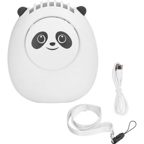 Ventilateur de cou portable ours mignon 3 vitesses USB rechargeable silencieux sans pales mini ventilateur avec cordon pour voyage bureau blanc