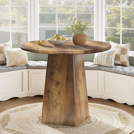 Tribesigns 80cm Round Dining Room Table for 2-4, Farmhouse Small Kitchen Dinner Table with Square Base for Dining Room Living Room, Rustic Brown (1/5)