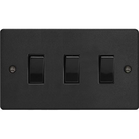 Varilight 3-Gang 10A 1- or 2-Way Rocker Switch Twin Plate Matt Black