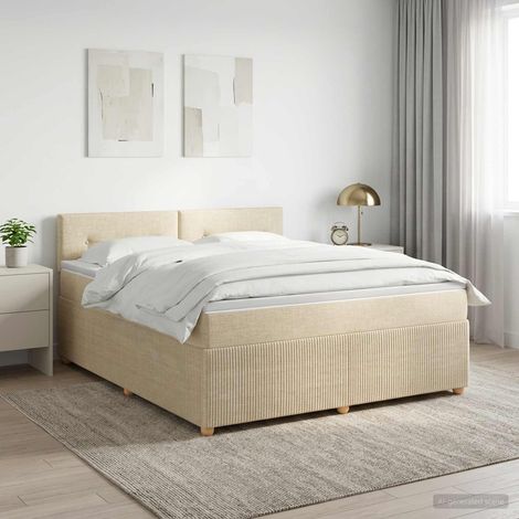 vidaXL Lit boxspring avec matelas Crème 140 x 190 cm Tissu (1/5)