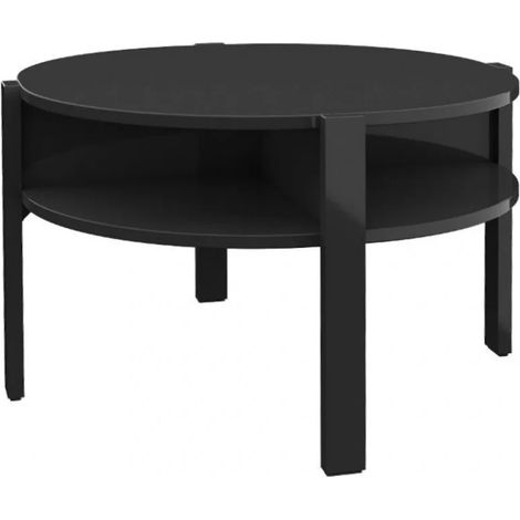 Table d'appoint ronde D. 74 cm noir avec 4 niches rangements - ROZALY (1/5)