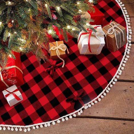 Tapis de sapin de Noël Aytai à carreaux Buffalo, 122 cm, rouge et noir, couleur C (1/5)