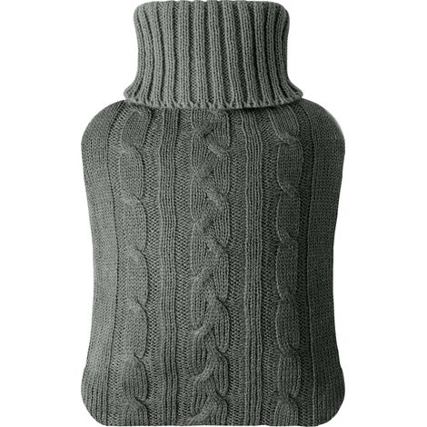 Bouillotte Eau Chaude,2L Bouteille D'eau Chaude,Bouillotte Peluche Eau Chaude,Aide à fournir Les Plus de Chaleur et de Confort,Idéal Les Journées Hivers (Tricot Gris Foncé)(Couleur de la doublure inté (1/5)