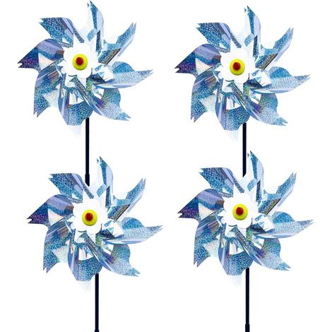 4 Piece Effaroucheur Oiseaux Decoration Jardin Pic Anti Pigeon Dissuasion Anti-Oiseaux réfléchissant pour Moulin à Vent Réfléchissant pour Protéger Le Jardin, Verger et Cour Intérieure