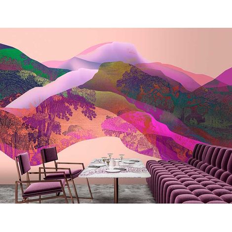 Papier peint panoramique multicolore à motifs nature Tapisserie panoramique montagne magique salle à manger Papier peint panoramique design cosy (1/3)