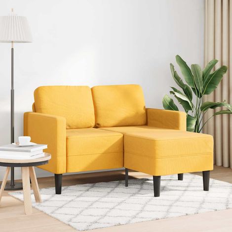 Canapé Sofa 2 places avec méridienne en L jaune clair 125 cm Lin