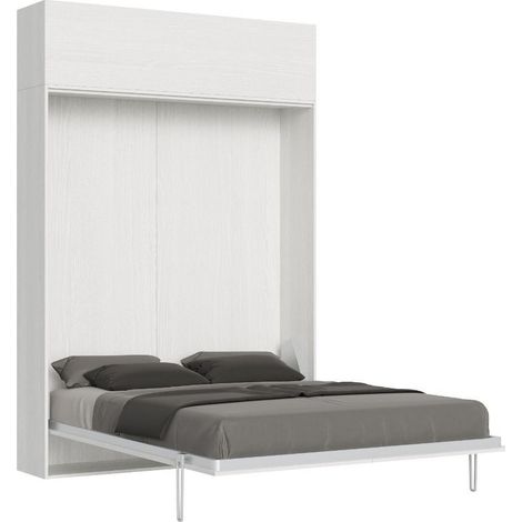 Lit escamotable 140x190 cm – Meuble haut bois blanc – Ouverture assistée par ressorts à gaz – Capacité 250 kg – Itamoby (1/5)