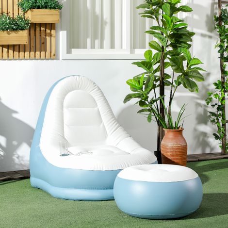Aufblasbarer Sessel Luftsessel Outdoor-Sessel, 125 x 100 x 87cm, Weiß + Blau