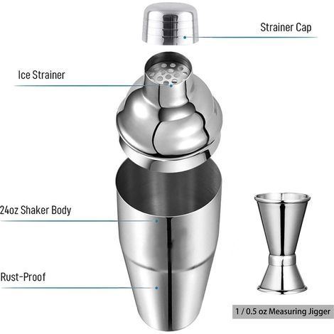 Cocktailshaker, Cocktailset, Martini-Shaker, 750-ml-Shaker mit Sieb, Barkeeper-Rührwerkzeug, Set für selbstgemachte Liköre, Edelstahl-Shaker für die Cocktailzubereitung (1/5)