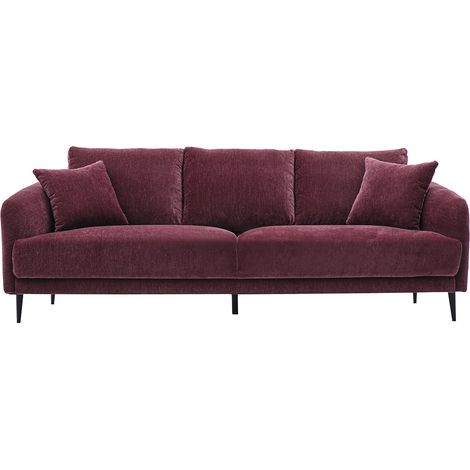 Design-Sofa 3-Sitzer aus Samtstoff in Pflaumenfarbe und schwarzem Metall JERRY (1/5)
