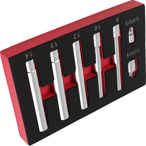 3/8" Dr Deep Long Socket Set 8-14mm 120mm CR-V 6 Point 5pc w/2 Adaptors (1/5)