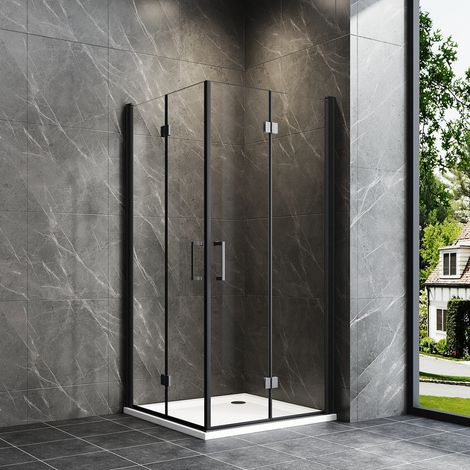 WDWRITTI Schwarz Duschkabine 80x100x195cm Eckeinstieg Falttür Duschkabine Eckdusche Drehfalttür Dusche Duschwand, 6mm NANO Sicherheitsglas