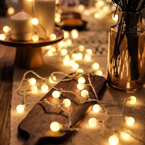 Guirlande de 200 lampes LED sphériques, 20 mètres, lumière blanche chaude, guirlande féerique, adaptée pour chambre, terrasse, mariage, fêtes et décoration de Noël intérieure et extérieure (1/5)