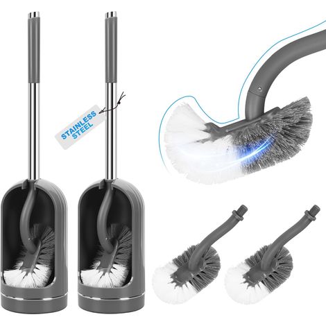 Lot de 2 brosses WC et support courbés, têtes de rechange Gris (1/5)
