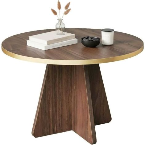 Dmora - Wohnzimmertisch Dkluiver, Niedriger Wohnzimmertisch, Kaffeeregal, Couchtisch für Sofa, 60x60h40 cm, Gold und Walnuss