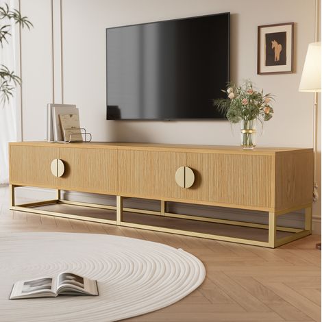 Mueble para TV de MDF y tablero de partículas color madera, 180 x 40 x 40 cm, 4 puertas y cierre suave (1/5)