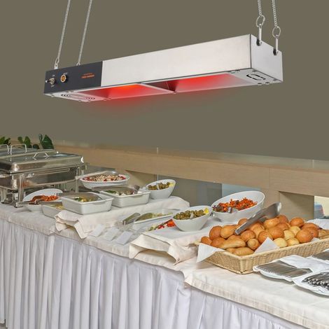 Hängende Speisenwärmerlampe, gewerbliche Lebensmittelisolationslampe aus Edelstahl, einstellbare Temperatur 30-50℃, Speisenwärmerlampe für Buffets und Restaurants (60x15x6,5cm)
