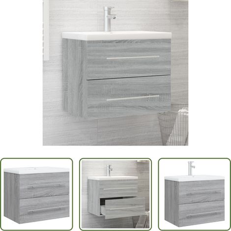 vidaXL Holzwerkstoff - Waschbeckenschrank mit Einbaubecken Grau Sonoma Holzwerkstoff (1/5)