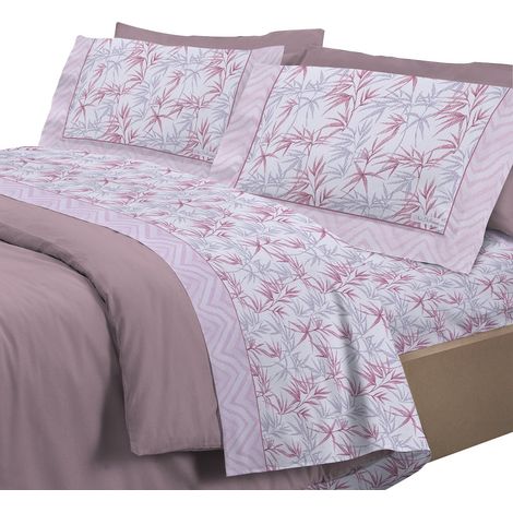 Completo letto set lenzuola 100% cotone di flanella linea jungla Matrimoniale - Rosa