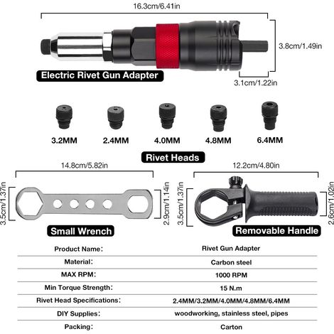 Tête de conversion pour riveteuse électrique noire – Riveteuse à mandrin automatique, outil de rivetage à tire-fond pour écrous, corps en aluminium