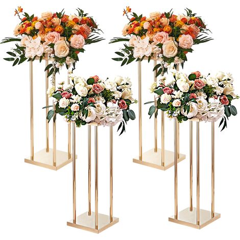 4PCS Support de Fleurs de Mariage 80 cm Porte-Fleurs Métal Doré Centre de Table Vase Géométrique Stratifié Présentoir Floral pour Réception d'Événements, Décoration de Fête à la Maison (1/5)