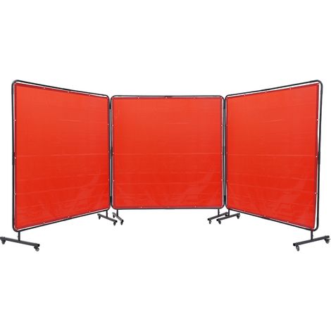 VEVOR Rideau de Soudage avec Cadre 3 Panneaux Ecran Rideau de Protection pour Soudure 1,8x1,8 m en Vinyle Ignifuge sur 12 Roues Pivotantes (6 Verrouillables) Mobile Pro pour Atelier, Industrie, Rouge