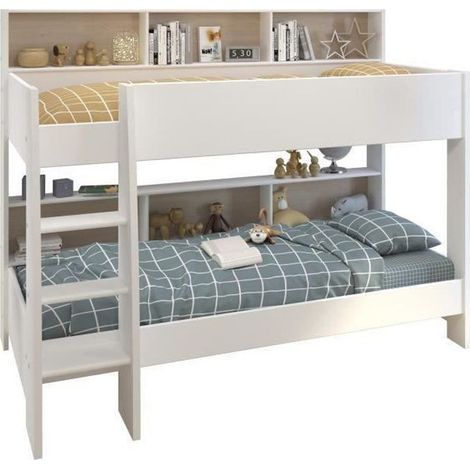 Les Tendances – Lit mezzanine 200x90cm – Chêne – Inclus sommiers – Pour matelas confort – Hauteur optimisée pour espaces réduits (1/10)