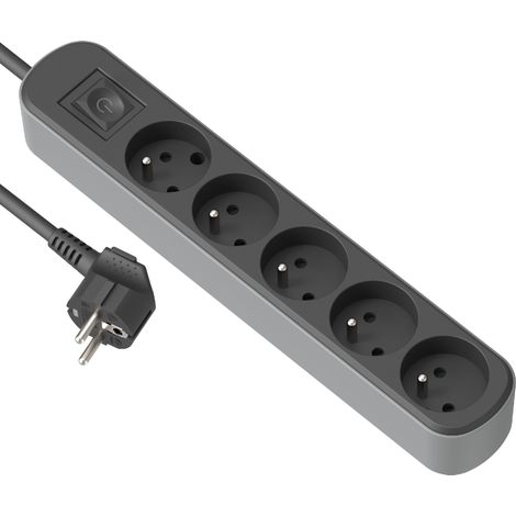 Electraline 32027 - Blocco multipresa prima 5 prese 16 A, con interruttore, lunghezza 1,5 metri, nero/grigio (1/5)
