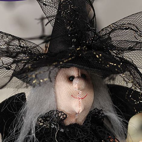 Décor Halloween Poupée Sorcière en Jupe Volante avec Balai, Ornement de Table pour Fête, Noir (1/2)