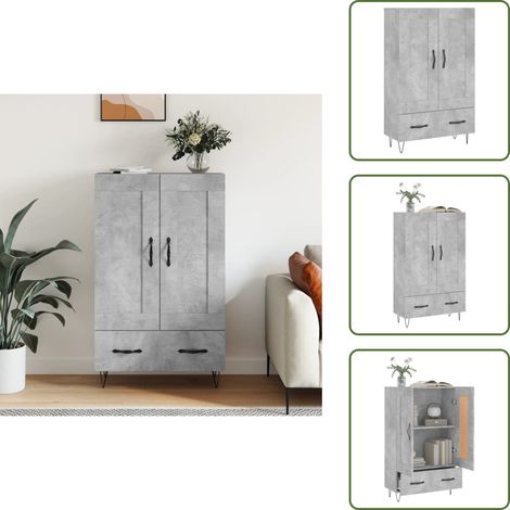 Highboard Betongrau 69,5x31x115 cm Holzwerkstoff - Sideboard - Hochschrank - Wohnzimmermöbel - Beton Grau - Regal (1/5)