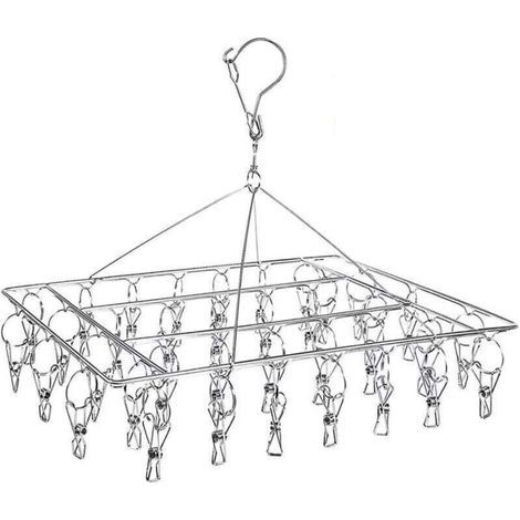 Stendibiancheria con 36 clip antivento in acciaio inox per calze, biancheria intima, vestiti, asciugamani (confezione da 1) - RWCuisine & Home / Storage & O (1/4)