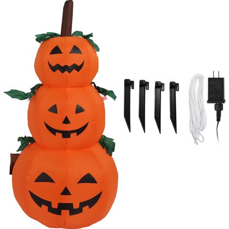 Pile de 3 citrouilles gonflables d'Halloween 1,2m avec lumière LED 100-240V, décoration de jardin pour fête, prise américaine (1/5)