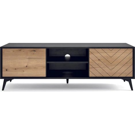 ALICE - Meuble TV en bois 150cm - Marron et noir (1/4)