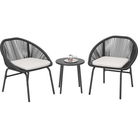 Gartenlounge-Set für 2 Personen mit weichen Sitzkissen, geflochtenem Harzseil und epoxidbeschichtetem Stahl