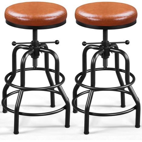 Lot de 2 Tabouret de Bar Industriel en Similicuir Marron Clair (1/5)