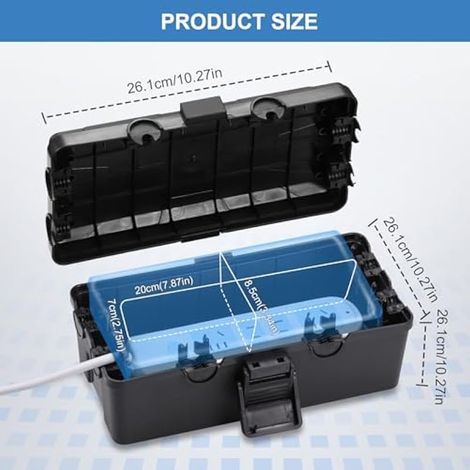 Boîtier électrique extérieur (10,27 x 5,9 x 3,7 po), IP54 étanche, boîtier durable, prolongateur extérieur pour protéger prises, multiprises de la pluie