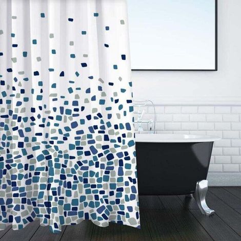 Shower Curtain for Bathroom Mould and Mildew Resistant Mosaic Blue,(71x71 Inch)Water Repellant Fabric 100% Polyester