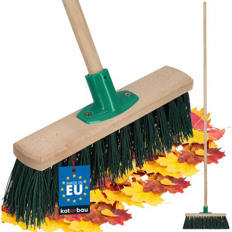 KOTARBAU® Balai Brosse - Bois de Hêtre - 30 cm - Vert - Balai Extérieur - Brosse pour Terrasse - Poils Durs - avec un Manche en Bois (1/5)