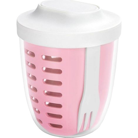 Barquette à salade de fruits avec couvercle et fourchette, 590 ml (20 oz), en plastique hermétique, pour réfrigérateur, anti-fuite, réutilisable, idéale pour le bureau, les fêtes et les voyages. (1/5)