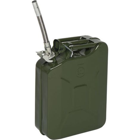 Bidon de Stockage de Carburant 20L avec Tuyau de Versement à l'Anglaise, Vert Armée, 0.6mm