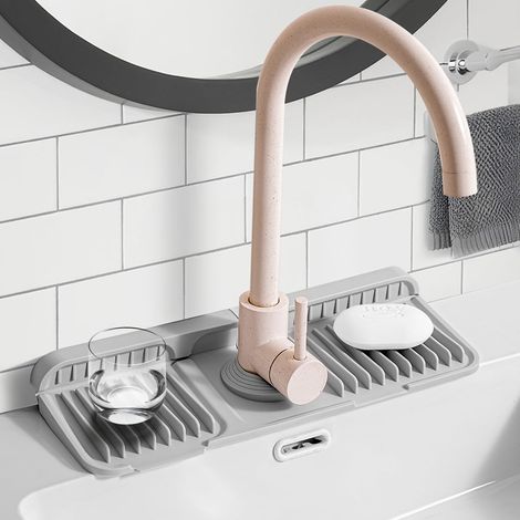 Tapis de séchage en silicone pour évier de cuisine, drainant pour éponge et liquide vaisselle, résistant à la chaleur, idéal pour plan de travail de salle de bain, support de rangement pour robinet, 3 (1/5)
