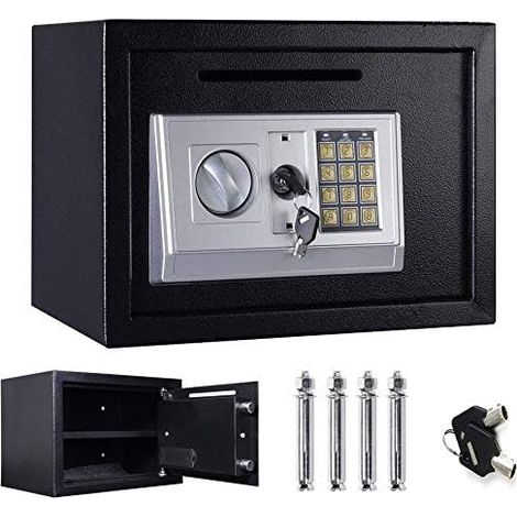 16L Safe Large High Security Electronic Digital Steel Home Cash Rated Safety Box, Wall Floor Cabinet Mounted Safe Money Cash Deposit Box for Office Home Hotel (1/4)