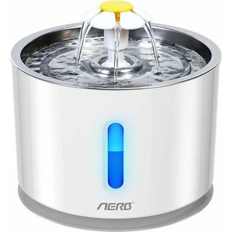 Fontanella per gatti e cani di piccola taglia Aerb - Distributore d'acqua silenzioso con filtro a carboni attivi e vassoio in acciaio inox - Luce notturna a LED -Crezuo (1/3)