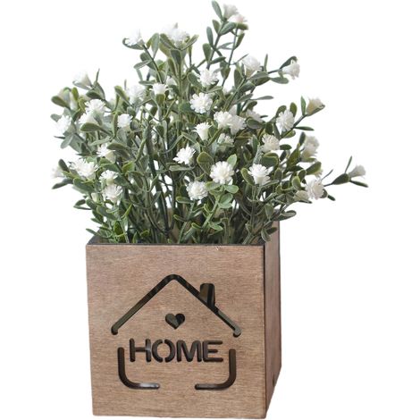 Guirlande lumineuse (avec piles bouton) Boîte en bois lumineuse, plantes vertes artificielles, feuilles d'eucalyptus, bonsaï, décorations de restaurant, gypsophile blanche (matière : fleurs en plastiq (1/3)